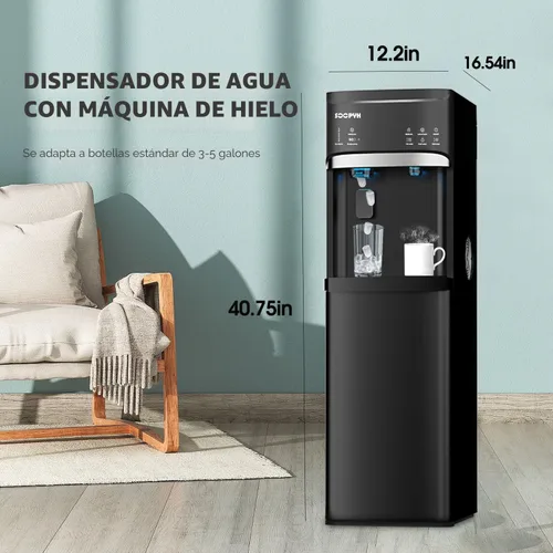 Vista 6 de Dispensador de enfriador de agua 4 en 1 de agua caliente/frío/habitación con máquina de hielo, carga inferior, capacidad diaria de 22 libras