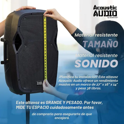 Vista 3 de Acoustic Audio by Goldwood 1000W Altavoz Bluetooth con LED intermitente, gran sistema de sonido PA enchufable con soporte, micrófono y control
