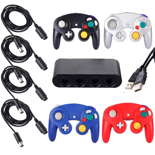 Vista 7 de 4 Pack Game cube Controller Bundle with 4 Extension Cords and a 4-Port Adapter for S-witch PC Wii U Console