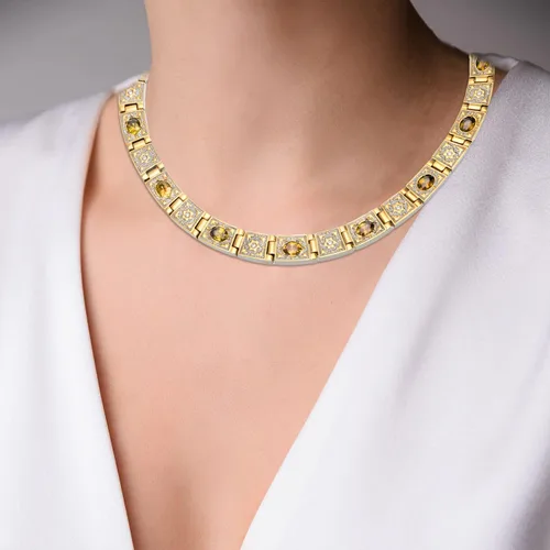 Vista 7 de Collar de titanio grueso de cristal amarillo Collar magnético Collar de cadena con imán (21 pulgadas)