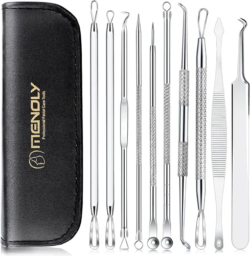 Vista 8 de MENOLY Kit de herramientas para reventar espinillas, 10 piezas, herramienta para eliminar espinillas, para acné, espinillas, comedones, acné, nariz