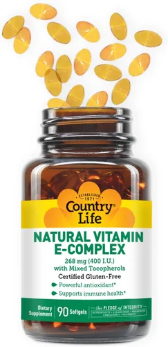 Vista 3 de Country Life Vitamina E Complejo 400 UI – Tocoferoles mixtos naturales – Antioxidante y apoyo inmunológico – Promueve la salud de la piel y combate