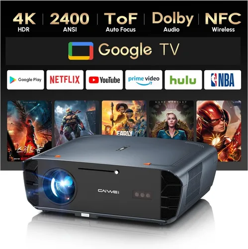 Vista 15 de Proyector portátil inteligente 4K para el hogar, proyector de película de 1300 lúmenes ANSI con enfoque automático, WiFi Bluetooth, 3 modos