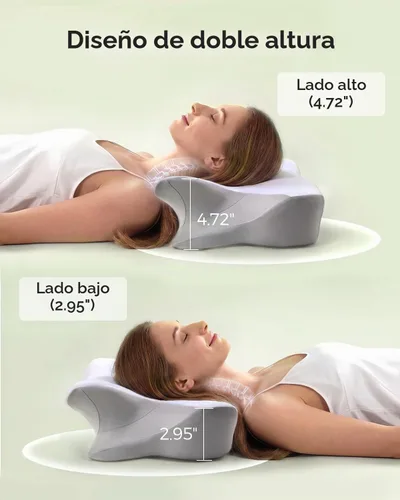 Vista 6 de Ergo - Almohada cervical para aliviar el dolor de cuello, espuma viscoelástica de doble altura Gris