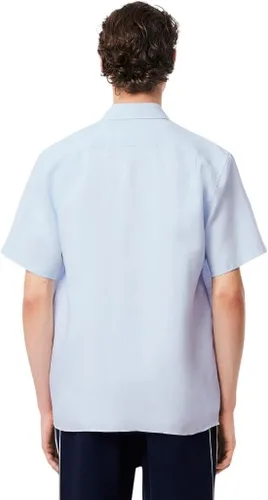 Vista 3 de Lacoste Camisa casual de lino con botones y manga corta para hombre con bolsillo frontal