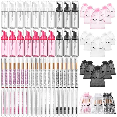 Vista 14 de Zhehao Kit de 80 Piezas de Cepillos para Botellas de Champú de Pestañas, 20 Dispensadores con Bomba de Espuma, 20 Cepillos de Champú para Pestañas