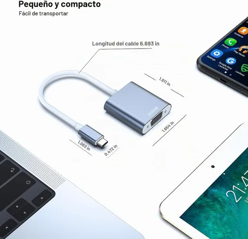 Vista 4 de BENFEI Adaptador USB C a VGA, adaptador Thunderbolt 3/4 a VGA compatible con iPhone 15 Pro/Max, MacBook Pro/Air 2023, iPad Pro, iMac, S23, XPS 17