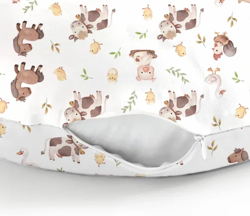 Vista 8 de Lindas fundas de almohada de lactancia de animales de granja para niños y niñas, vaca, gallo, cabra, pato, cerdo, funda de almohada de lactancia