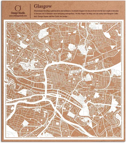 Vista 85 de O3 Design Studio Aberdeen - Mapa de papel cortado en papel blanco de 12 x 12 pulgadas