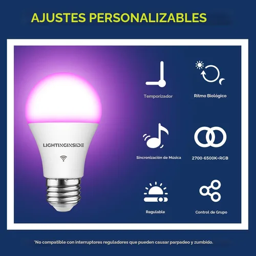 Vista 9 de Lightinginside - Bombillas inteligentes de 60 W equivalentes, bombilla WiFi inteligente compatible con Alexa/Google Assistant/Smart Life, A19 E26
