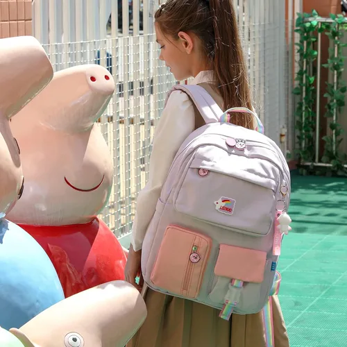 Vista 6 de Mochila para niños y niñas mochilas primarias bolsas de escuela secundaria para mujer mochila casual para enviar colgante Morado 12 inches6 inches17
