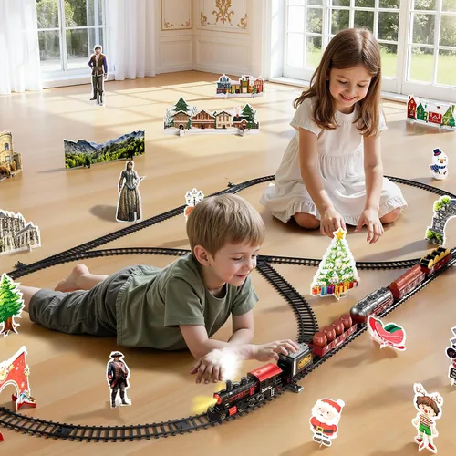 Vista 3 de NIPLOOOW Juego de tren para niños pequeños de 3 a 5 años, juguete de tren de aleación eléctrica con sonido realista, luces y humo para debajo
