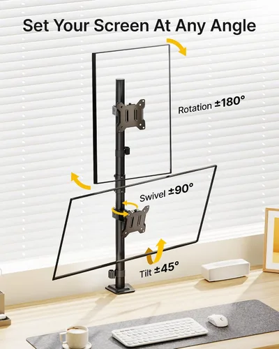 Vista 4 de monTEK Soporte Vertical Estable para Dos Monitores, Soporte de Escritorio Apilado para Dos Pantallas de 17-32 Pulgadas, Brazo de Movimiento Completo