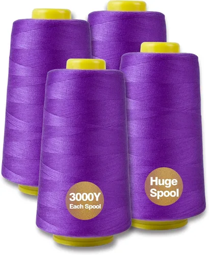 Vista 15 de Hilo serger blanco y negro, hilo multiusos para coser, poliéster, 4 conos de 2743 m cada uno para máquina de coser