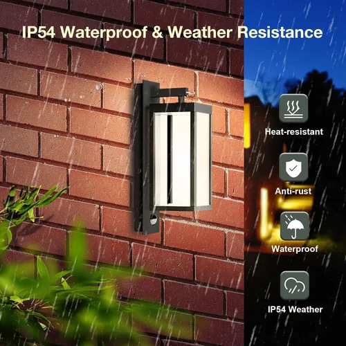 Vista 5 de Lámpara de pared para exteriores con sensor de movimiento, farol de montaje moderno, impermeable, con pantalla de vidrio transparente, lámparas