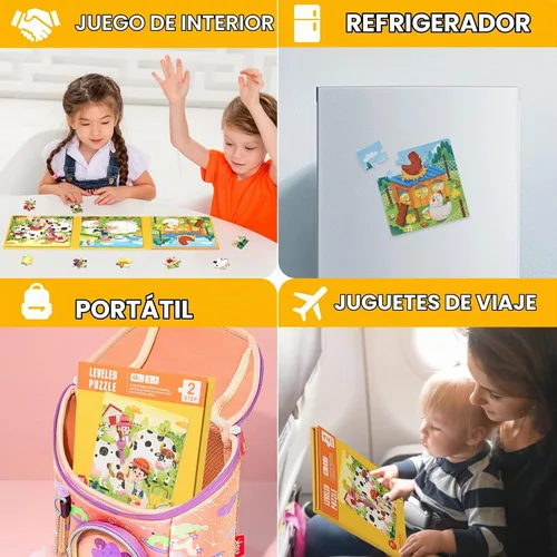 Vista 7 de Rompecabezas magnéticos para niños pequeños de 1 a 3 años, 3 en 1, divertido rompecabezas de granja, rompecabezas de viaje para niños, juguete