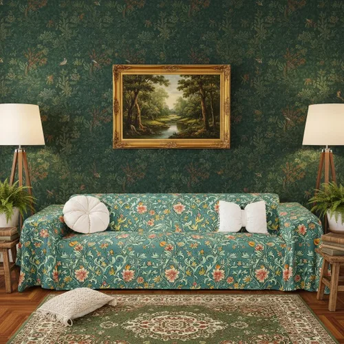Vista 14 de Erosebridal Funda de sofá floral de 71 x 91 pulgadas, diseño de loto, antideslizante, acuarelas, diseño de hojas de flores azules, con pintura