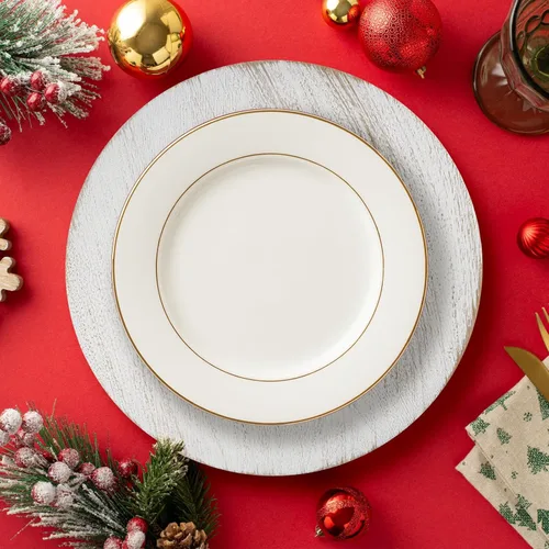 Vista 2 de Platos Base Blancos Antiguos de 13", Plato Base Redondo para Platos de Cena, Platos Base Estilo Granja, Platos Base Rústicos para Fiestas, Cenas