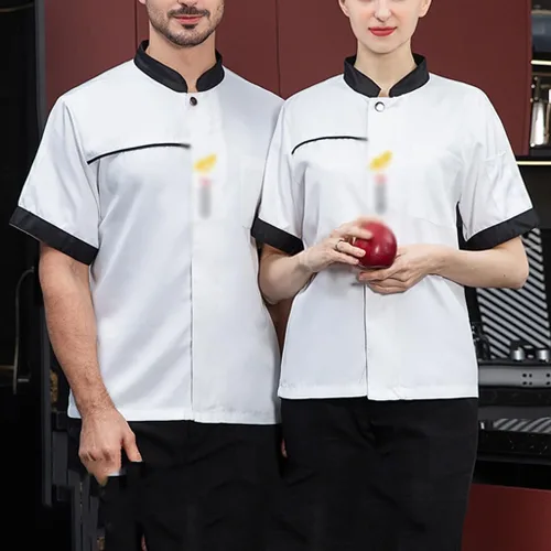 Vista 3 de Abrigo de chef con botones para hombre, manga cortalarga, chaqueta de chef unisex ligera