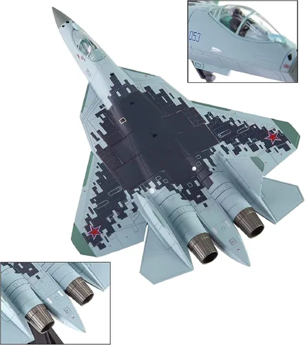 Vista 7 de Aleación Rusia SU57 Air Force Fighter Attack PlaneAircraft Modelo de avión Modelo 1:100 Modelo Simulación Ciencia Exposición