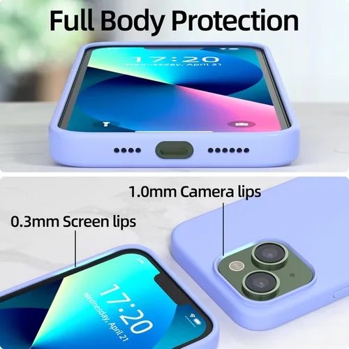 Vista 3 de Funda para iPhone 13, funda de silicona líquida, protección de cuerpo completo de grado militar, forro de microfibra resistente a los arañazos