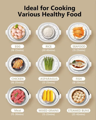Vista 4 de Vaporizador eléctrico de alimentos para cocinar, vaporizador de verduras de 13.7 cuartos de galón con cestas de 3 niveles sin BPA, cocción