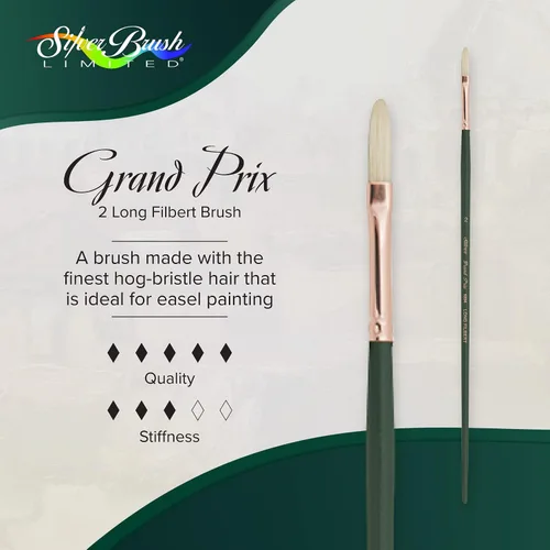 Vista 2 de Silver Brush 1034-2 Grand Prix Premier - Cepillo de cerdas de cerdo de mango largo, filbert largo, tamaño 2 Long Handle, Stiff Flagged Hog