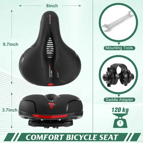 Vista 2 de Cómodo cojín de asiento para hombres y mujeres con doble absorción de impactos, espuma viscoelástica con memoria, sillín de bicicleta ancho e