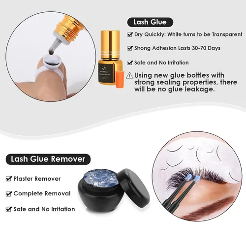 Vista 5 de ROADPLUM Kit profesional de extensión de pestañas, kit de limpieza de pestañas con pegamento para pestañas, removedor de pegamento, parches de gel
