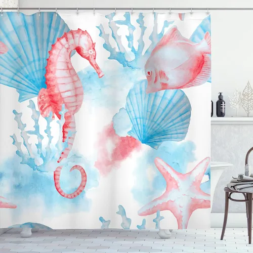 Vista 64 de set de cortina para baño decorativa de tela de poliéster con ganchos