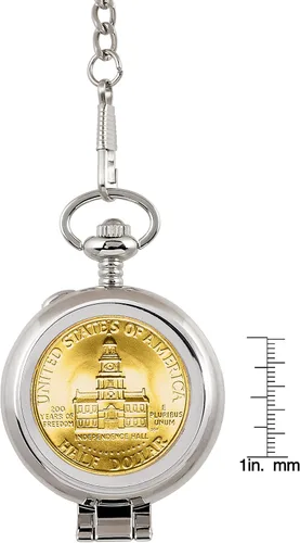 Vista 6 de Reloj de bolsillo con moneda con movimiento de cuarzo esqueleto Oro en capas JFK Bicentennial Half Dollar Moneda de EE.UU. genuina Segunda mano