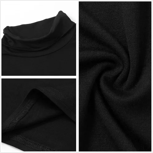 Vista 4 de Formeet17 Paquete de 2 camisetas de manga larga con cuello alto para mujer, básicas, elásticas, cómodas, de cuello alto