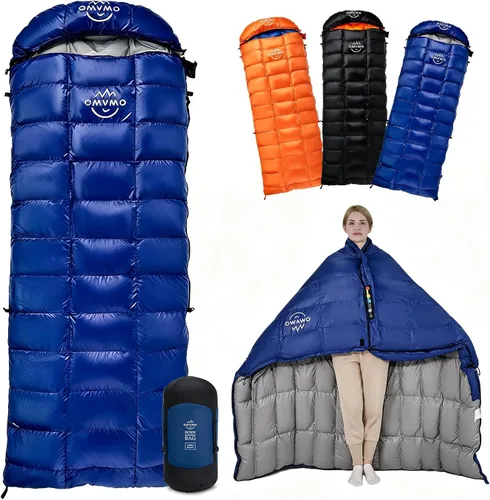 Vista 10 de Rectangular Down Sleeping Bag for Adults Camping Backpacking Negro/15℉/Cremallera izquierda/plumón de pato
