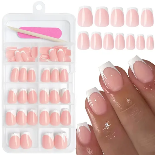 Vista 8 de AddFavor Uñas Postizas de Punta Francesa Cortas, 120 piezas Uñas Postizas Blancas con Punta Francesa Uñas Postizas Cuadradas Nude Uñas Acrílicas