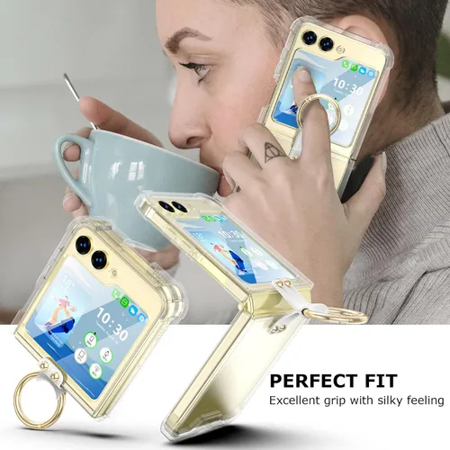 Vista 2 de Funda transparente para Samsung Galaxy Z Flip 6 con anillo, anticaídas a prueba de golpes para Z Flip 6 5G 2024