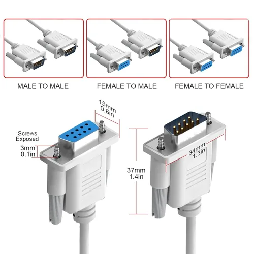 Vista 6 de DB9 RS232 Cable de extensión serie hembra a hembra 9 pin DB9 cable recto a través de 9 pines conector serie gris 3 pies