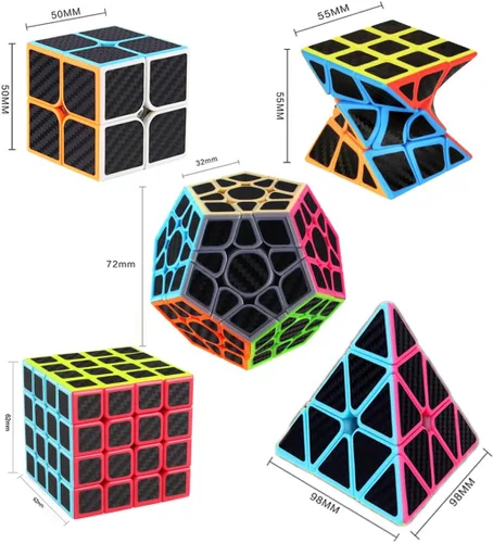 Vista 2 de ROXENDA - Juego de cubos de velocidad – Adhesivo de fibra de carbono, paquete de cubo mágico de 2 x 2, 4 x 4 megaminx, pirámide y cubo giratorio