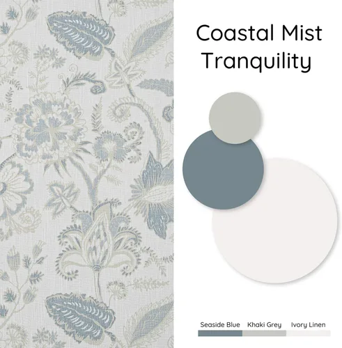 Vista 5 de Kayne Studio Paneles de cortina 100% opaca azul gris con estampado de hojas botánicas, cortinas florales de estilo granja para sala de estar y Azul