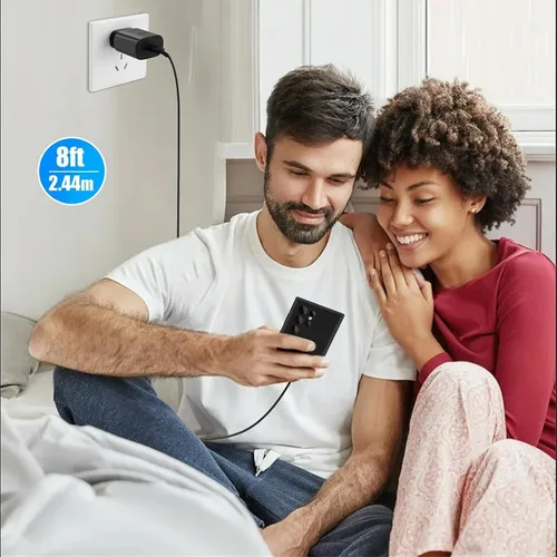 Vista 3 de Cargador súper rápido tipo C, bloque de cargador de pared rápido USB C de 25 W y cable de carga rápida súper largo de 8 pies para Samsung Galaxy