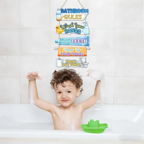 Vista 3 de HLNIUC reglas de baño arte de pared decoración de madera