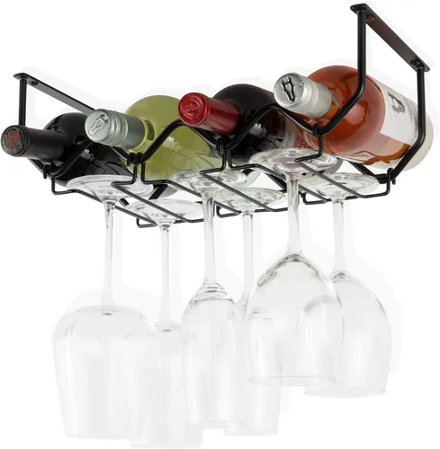 Vista 6 de Wallniture Piccola - Estante para vino y soporte para vasos para debajo del gabinete, organizador de cocina con 4 botellas, color negro