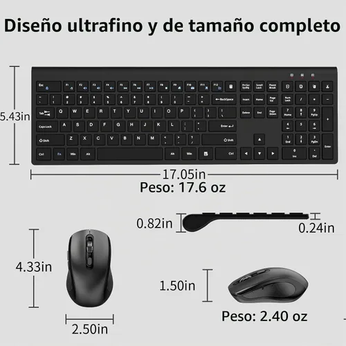 Vista 5 de Teclado y mouse inalámbricos, teclado delgado de tamaño completo con botón de calculadora, bloqueo Fn, mouse silencioso de computadora con botón