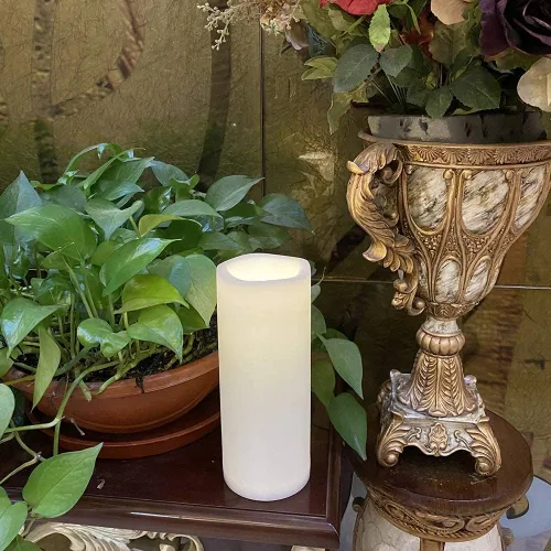 Vista 6 de Velas grandes sin llama para exteriores con temporizador de 4 x 10 pulgadas Blanco