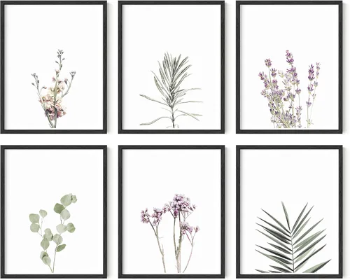 Vista 50 de HAUS AND HUES Pósteres florales y de plantas, juego de 6 impresiones botánicas, arte de pared de flores y plantas, decoración botánica