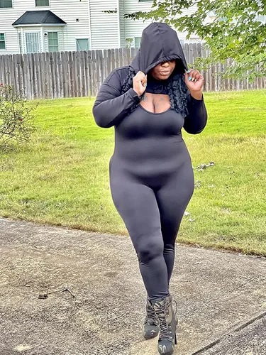 Vista 4 de LAGSHIAN Women's Sexy 2 Piece Outfits Long Sleeve Hooded Crop Top Sleeveless Tank Jumpsuit Set