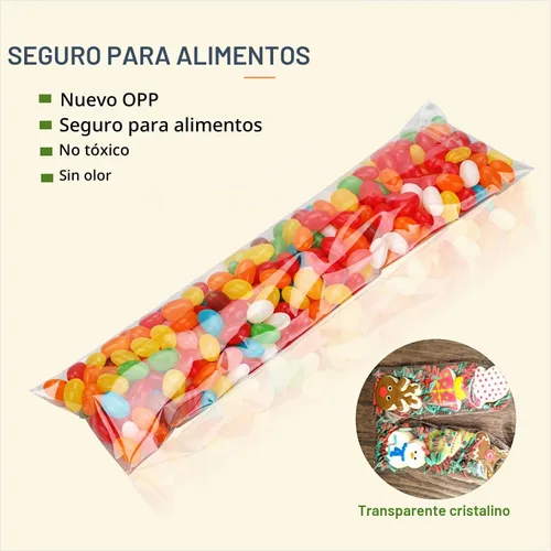 Vista 4 de 100 bolsas de celofán transparentes resellables de 1 pulgada x 5 pulgadas de largo, bolsas de golosinas autosellantes, bolsas para galletas