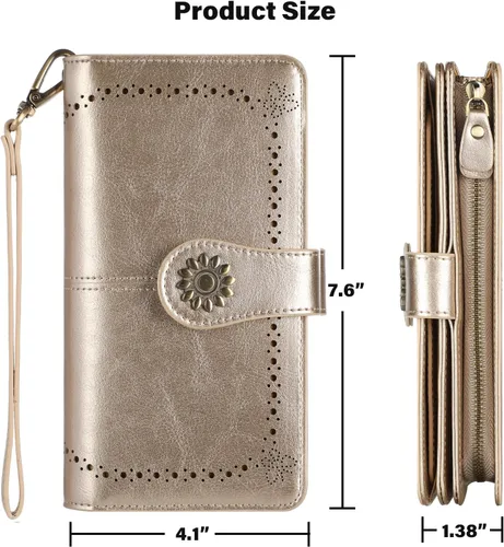 Vista 5 de Lavemi - Cartera de piel con bloqueo RFID para mujer, de gran capacidad, para llevarla a la muñeca
