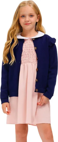 Vista 3 de BesserBay Vestido midi fruncido rosa con cuello Peter Pan para niña de 4 a 14 años