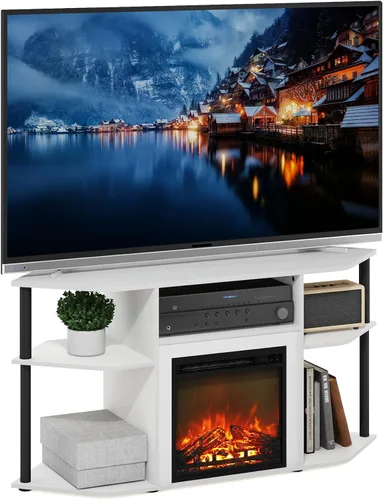 Vista 11 de Furinno Soporte clásico de TV de 70 pulgadas con chimenea, americano