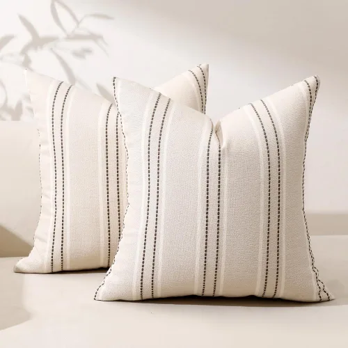Vista 10 de Hckot Fundas de Almohadas Decorativas 16x16 Juego de 2 Fundas de Almohadas a Rayas de Lino Texturizado Almohadas Decorativas Fundas de Cojines